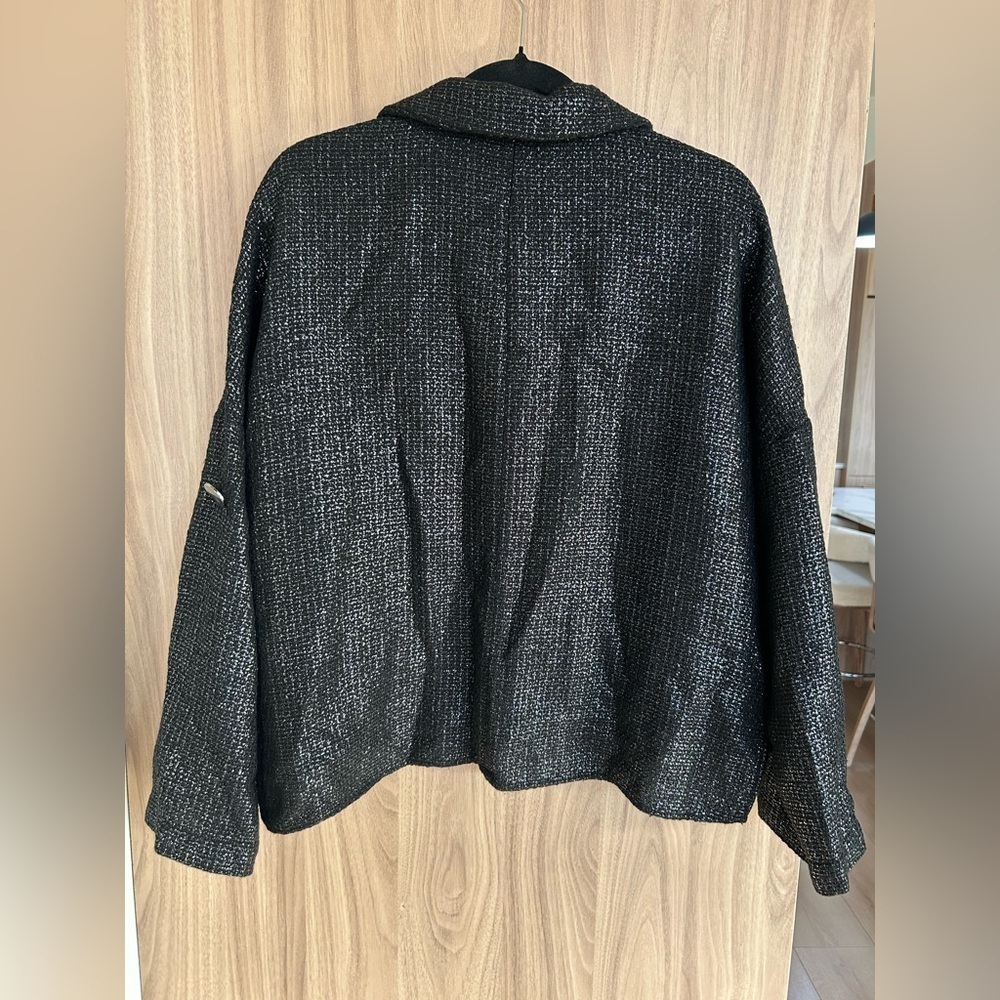 Zara  metallic tweed metal buttons Oversized black Womens jacket Medium Large - Picture 9 of 9